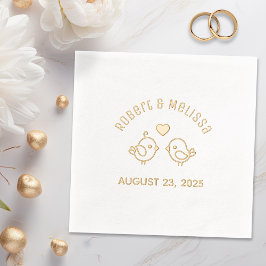 かわいいマンガのラブバード結婚カップルの記念日 箔ナプキン