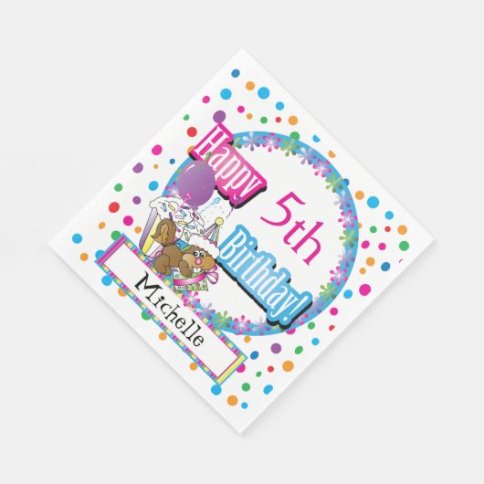 かわいいマンガのリスと誕生日パーティー スタンダードランチョンナプキン (角)