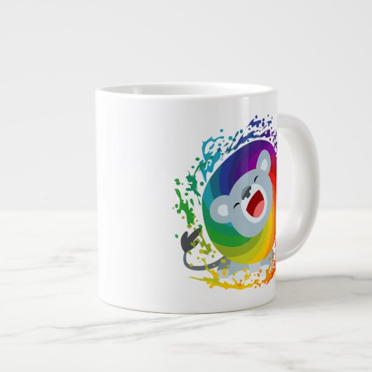 かわいいマンガのレインボーホワイトライオン ジャンボコーヒーマグカップ (正面右)