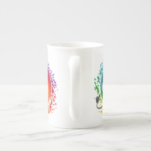 かわいいマンガのレインボーホワイトライオン ボーンチャイナマグカップ (裏面)