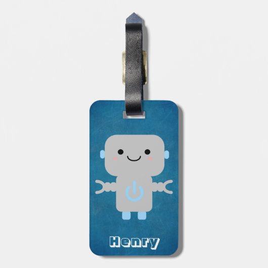 かわいいマンガのロボットの名前(青) ラゲッジタグ (裏面縦)