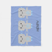 かわいいマンガのロボットブルー フリースブランケット (正面)