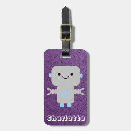 かわいいマンガのロボット紫と名前 ラゲッジタグ