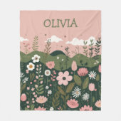 かわいいマンガのワイルドフラワーパーソナライズされたフローラ フリースブランケット (正面)