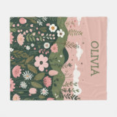 かわいいマンガのワイルドフラワーパーソナライズされたフローラ フリースブランケット (正面(横))