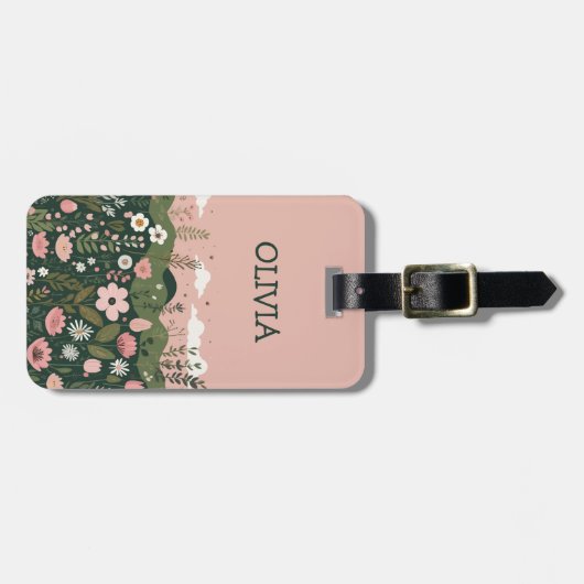 かわいいマンガのワイルドフラワーパーソナライズされたフローラ ラゲッジタグ (正面横)