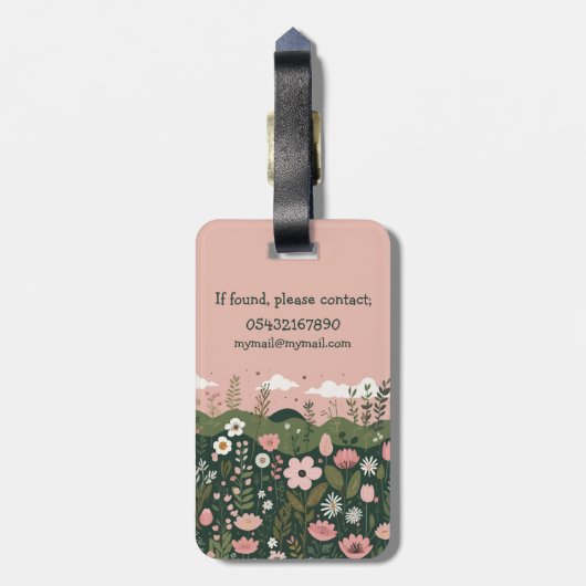 かわいいマンガのワイルドフラワーパーソナライズされたフローラ ラゲッジタグ (裏面縦)