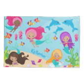 かわいいマンガの人魚の小さな女の子が海中 枕カバー (裏面)