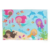 かわいいマンガの人魚の小さな女の子が海中 枕カバー (正面)