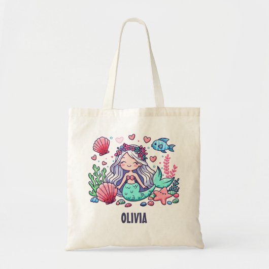 かわいいマンガの人魚パーソナライズされた トートバッグ (正面)