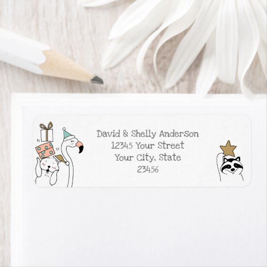 かわいいマンガの動物の休日 ラベル (インサイチュ)