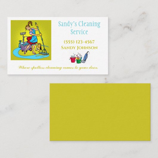 かわいいマンガの女性プロフェッショナル清掃サービス 名刺 (正面/裏面)