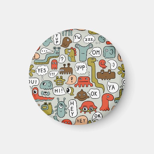 かわいいマンガの怪物：シームレスな背景 マグネット (正面)