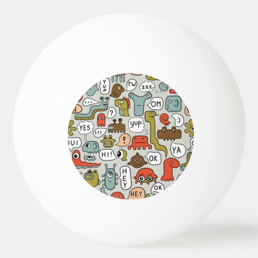 かわいいマンガの怪物:シームレスな背景 卓球ボール (正面)