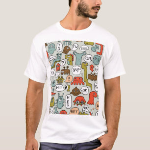 かわいいマンガの怪物:シームレスな背景 Tシャツ