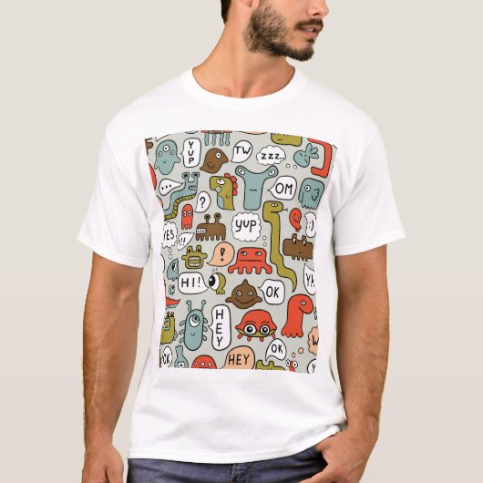 かわいいマンガの怪物:シームレスな背景 Tシャツ (正面)