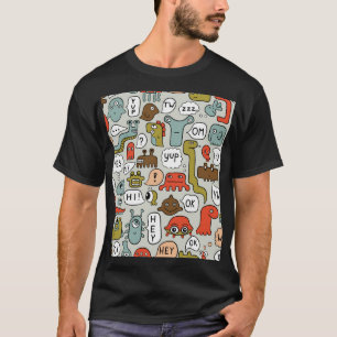 かわいいマンガの怪物:シームレスな背景 Tシャツ