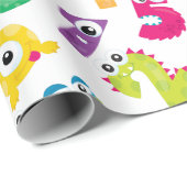 かわいいマンガの怪獣のナンバーパターン ラッピングペーパー (ロールコーナー)