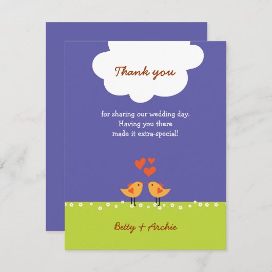 かわいいマンガの愛の鳥結婚たち サンキューカード (正面/裏面)