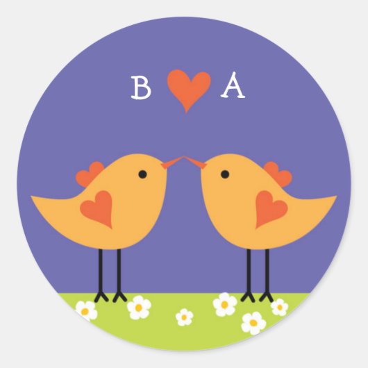 かわいいマンガの愛の鳥結婚たち ラウンドシール (正面)