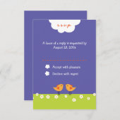 かわいいマンガの愛の鳥結婚たち 出欠カード (正面/裏面)