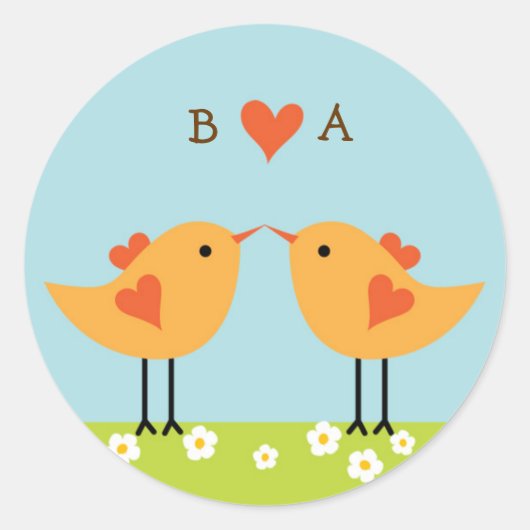 かわいいマンガの愛の鳥結婚（日） ラウンドシール (正面)