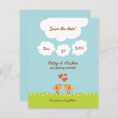 かわいいマンガの愛の鳥結婚（日） 招待状 (正面/裏面)