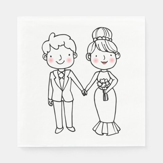 かわいいマンガの新婦お洒落結婚さん スタンダードランチョンナプキン (正面)