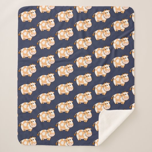 かわいいマンガの日焼け止め牛のパターン シェルパブランケット (正面)