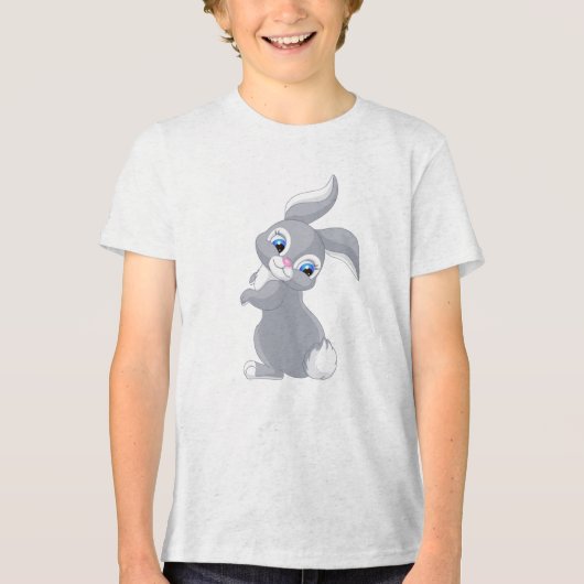 かわいいマンガの灰色うさぎ トライブレンドＴシャツ (正面)