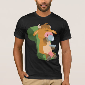 かわいいマンガの牛と素敵なカップパTシャツ Tシャツ
