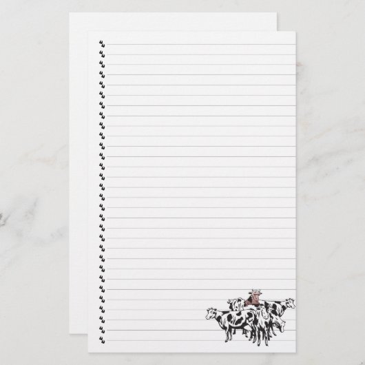 かわいいマンガの牛の群れが並ぶペット文房具 便箋 (正面/裏面)