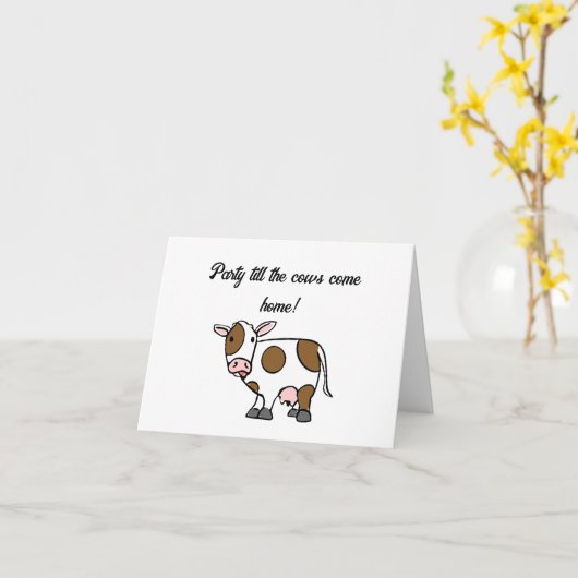 かわいいマンガの牛の茶色と白い農業動物 カード (黄色い花)