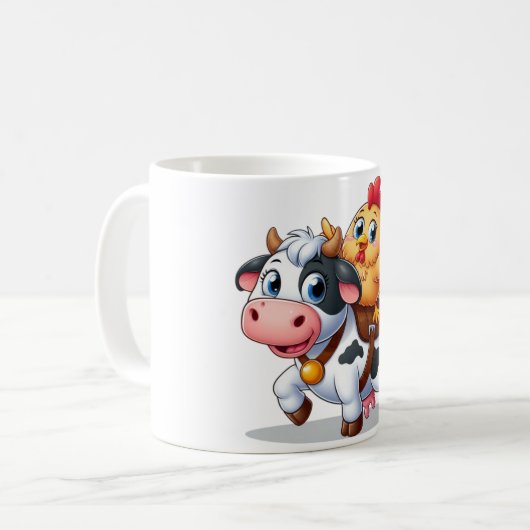かわいいマンガの牛/チキン コーヒーマグカップ (正面左)