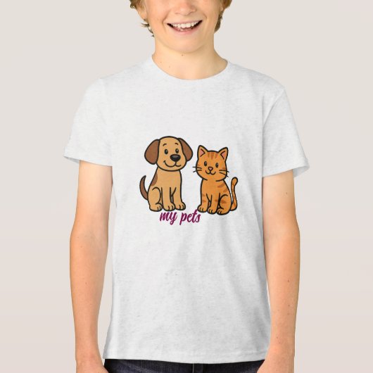 かわいいマンガの犬と猫 トライブレンドＴシャツ (正面)
