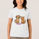 かわいいマンガの犬と猫 トライブレンドＴシャツ (正面)