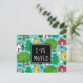 かわいいマンガの町を移動した新しいアドレス移動 案内ポストカード (スタンド正面)