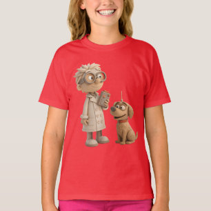 かわいいマンガの科学者と犬 – オタク系のスタイル3D Tシャツ