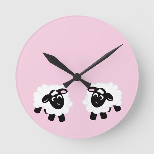 かわいいマンガの羊 ラウンド壁時計 (正面)