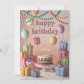 かわいいマンガの誕生日パーティーシーン 招待状 (正面)