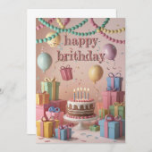 かわいいマンガの誕生日パーティーシーン 招待状 (正面/裏面)