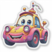 かわいいマンガの車のステッキ シール (正面)