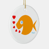 かわいいマンガの金魚キスとラブメッセージ セラミックオーナメント (右)