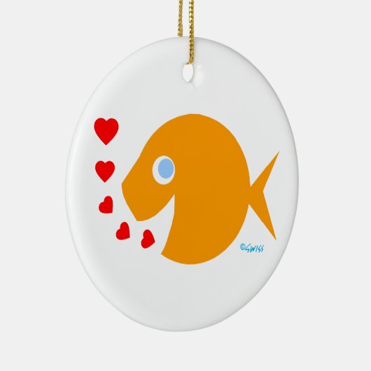 かわいいマンガの金魚キスとラブメッセージ セラミックオーナメント (右)
