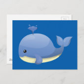 かわいいマンガの青いクジラの噴出水 ポストカード (正面/裏面)