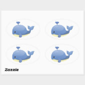 かわいいマンガの青いクジラの噴出水 楕円形シール (シート)