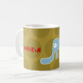 かわいいマンガの青い象とおもしろいのドット子供たち コーヒーマグカップ (正面左)