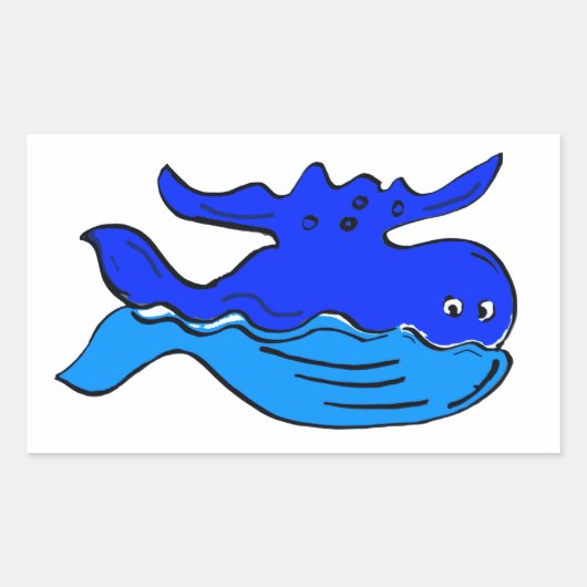 かわいいマンガの青クジラ 長方形シール (正面)