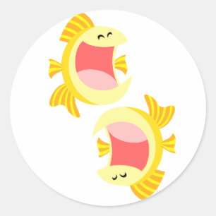 かわいいマンガの魚のステッカー2枚 ラウンドシール