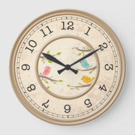 かわいいマンガの鳥の子供 ラージ壁時計